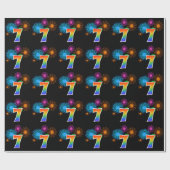 Fun Fireworks + Rainbow Pattern "7" Event Number Cadeaupapier (Vlak)