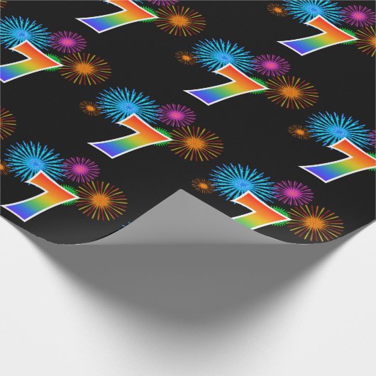 Fun Fireworks + Rainbow Pattern "7" Event Number Cadeaupapier (Hoek)