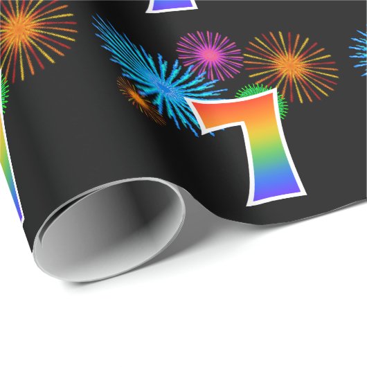 Fun Fireworks + Rainbow Pattern "7" Event Number Cadeaupapier (Rol Hoek)