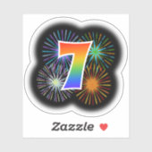 Fun Fireworks + Rainbow Pattern "7" Event # Sticker (Vel)