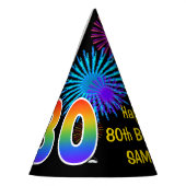 Fun Fireworks + Rainbow Pattern "80" Birthday # Feesthoedjes (Links)
