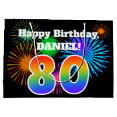 Fun Fireworks + Rainbow Pattern "80" Birthday # Groot Cadeauzakje (Achterkant)