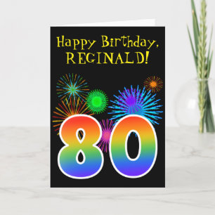 Fun Fireworks + Rainbow Pattern "80" Birthday # Kaart