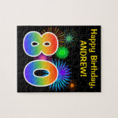 Fun Fireworks + Rainbow Pattern "80" Birthday # Legpuzzel (Horizontaal)