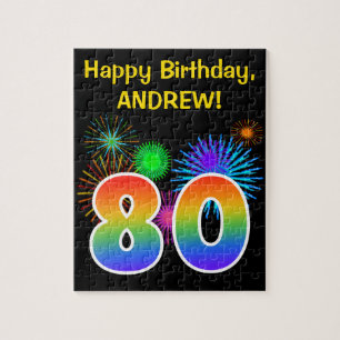 Fun Fireworks + Rainbow Pattern "80" Birthday # Legpuzzel