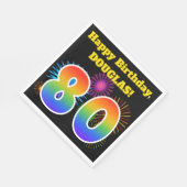 Fun Fireworks + Rainbow Pattern "80" Birthday # Servet (Hoek)
