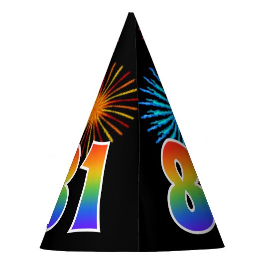 Fun Fireworks + Rainbow Pattern "81" Birthday # Feesthoedjes (Achterkant)