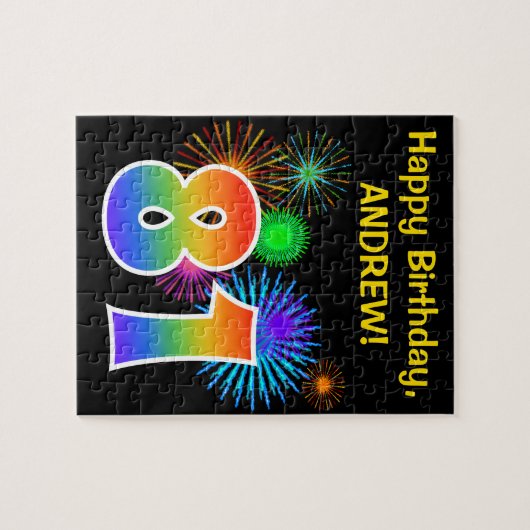 Fun Fireworks + Rainbow Pattern "81" Birthday # Legpuzzel (Horizontaal)