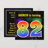 Fun Fireworks + Rainbow Pattern "82" Birthday # Kaart (Voorkant / Achterkant)