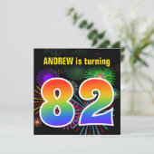 Fun Fireworks + Rainbow Pattern "82" Birthday # Kaart (Staand voorkant)