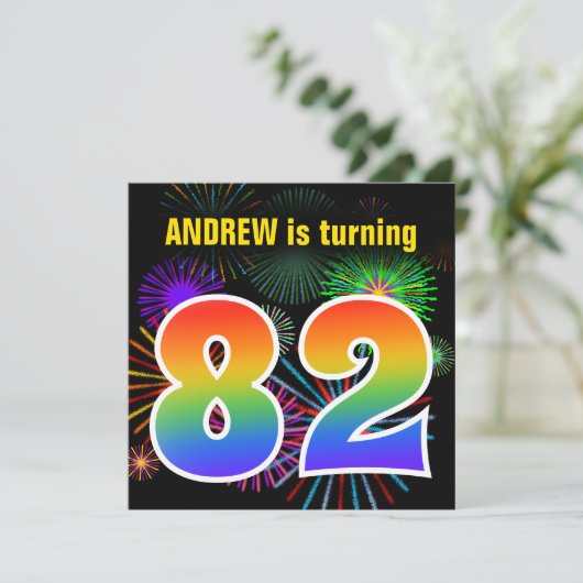 Fun Fireworks + Rainbow Pattern "82" Birthday # Kaart (Staand voorkant)