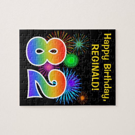Fun Fireworks + Rainbow Pattern "82" Birthday # Legpuzzel (Horizontaal)