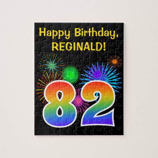 Fun Fireworks + Rainbow Pattern "82" Birthday # Legpuzzel (Verticaal)