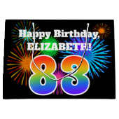 Fun Fireworks + Rainbow Pattern "83" Birthday # Groot Cadeauzakje (Voorkant)