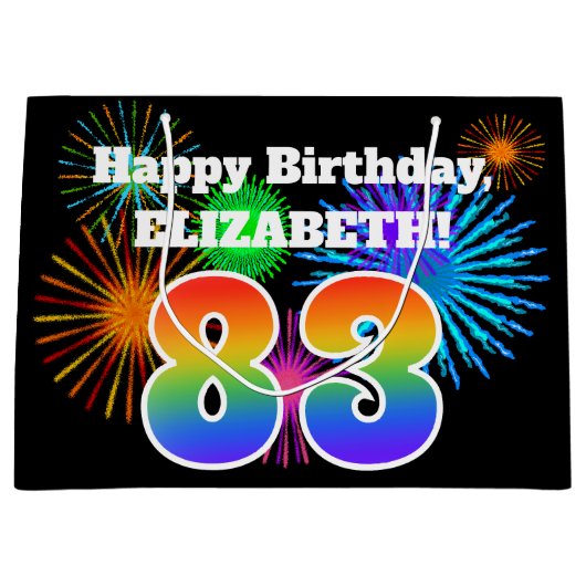 Fun Fireworks + Rainbow Pattern "83" Birthday # Groot Cadeauzakje (Voorkant)