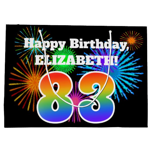 Fun Fireworks + Rainbow Pattern "83" Birthday # Groot Cadeauzakje (Achterkant)