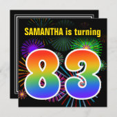 Fun Fireworks + Rainbow Pattern "83" Birthday # Kaart (Voorkant / Achterkant)