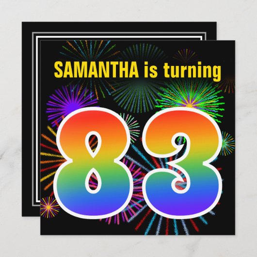 Fun Fireworks + Rainbow Pattern "83" Birthday # Kaart (Voorkant / Achterkant)