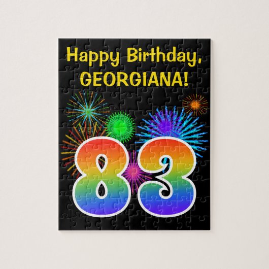 Fun Fireworks + Rainbow Pattern "83" Birthday # Legpuzzel (Verticaal)