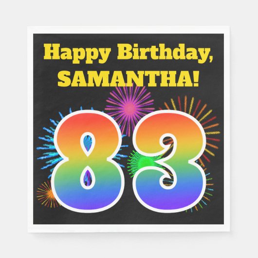 Fun Fireworks + Rainbow Pattern "83" Birthday # Servet (Voorkant)