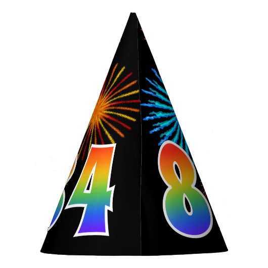 Fun Fireworks + Rainbow Pattern "84" Birthday # Feesthoedjes (Achterkant)
