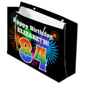 Fun Fireworks + Rainbow Pattern "84" Birthday # Groot Cadeauzakje (Voorkant Gekanteld)