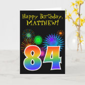 Fun Fireworks + Rainbow Pattern "84" Birthday # Kaart (Gele Bloem)
