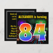 Fun Fireworks + Rainbow Pattern "84" Birthday # Kaart (Voorkant / Achterkant)