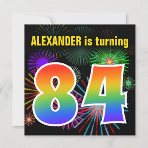 Fun Fireworks + Rainbow Pattern "84" Birthday # Kaart
