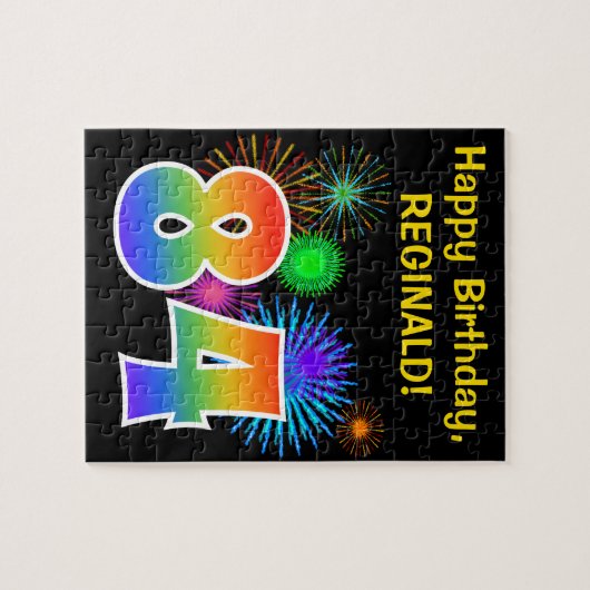 Fun Fireworks + Rainbow Pattern "84" Birthday # Legpuzzel (Horizontaal)