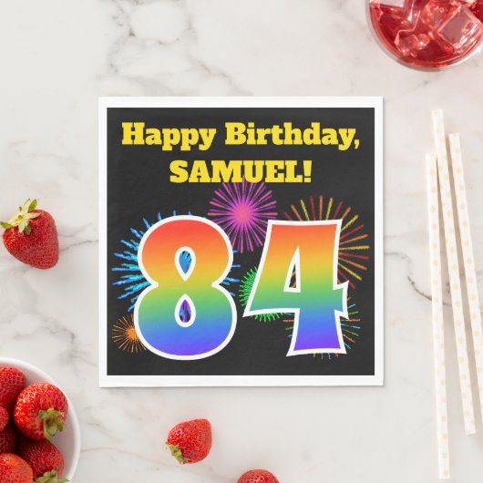 Fun Fireworks + Rainbow Pattern "84" Birthday # Servet (Insitu)