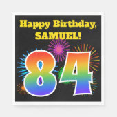 Fun Fireworks + Rainbow Pattern "84" Birthday # Servet (Voorkant)