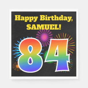 Fun Fireworks + Rainbow Pattern "84" Birthday # Servet