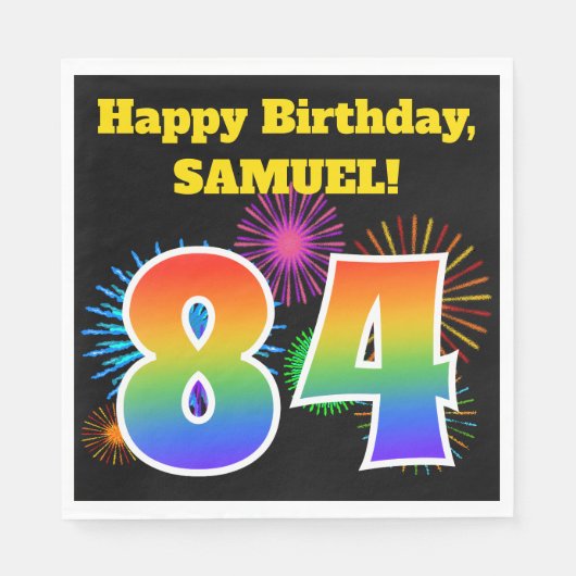 Fun Fireworks + Rainbow Pattern "84" Birthday # Servet (Voorkant)