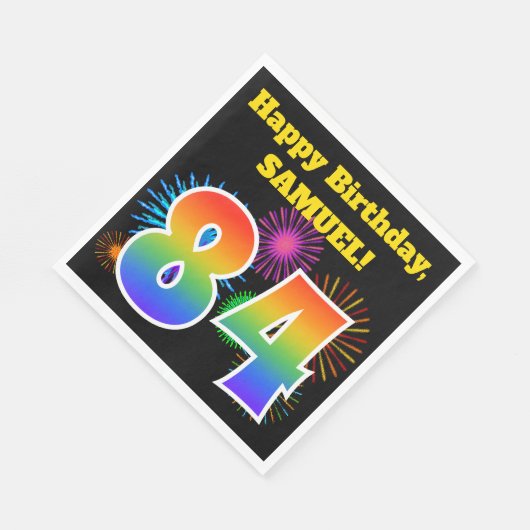 Fun Fireworks + Rainbow Pattern "84" Birthday # Servet (Hoek)