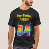 Fun Fireworks + Rainbow Pattern "84" Birthday # T-shirt (Voorkant)