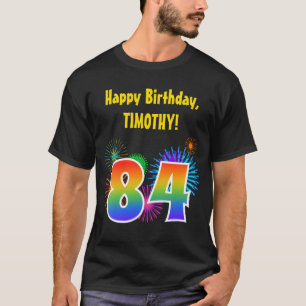 Fun Fireworks + Rainbow Pattern "84" Birthday # T-shirt