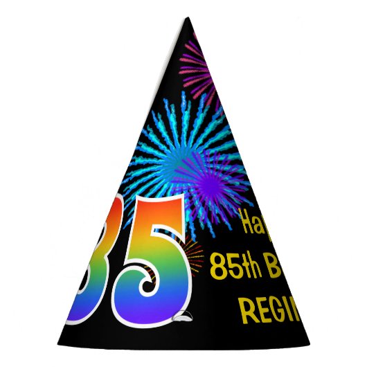 Fun Fireworks + Rainbow Pattern "85" Birthday # Feesthoedjes (Links)