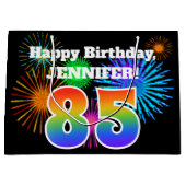 Fun Fireworks + Rainbow Pattern "85" Birthday # Groot Cadeauzakje (Voorkant)