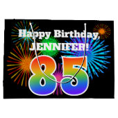 Fun Fireworks + Rainbow Pattern "85" Birthday # Groot Cadeauzakje (Achterkant)