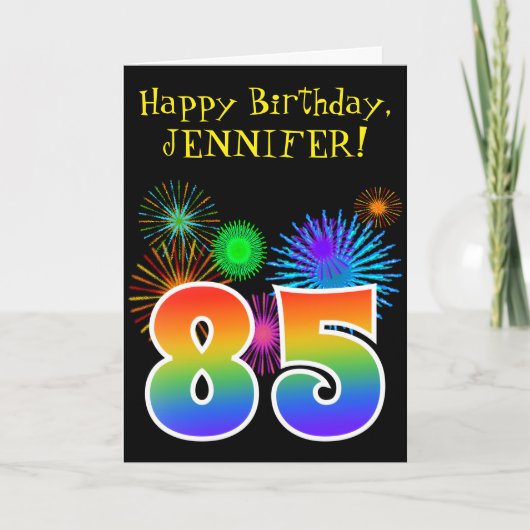 Fun Fireworks + Rainbow Pattern "85" Birthday # Kaart (Voorkant)