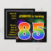 Fun Fireworks + Rainbow Pattern "85" Birthday # Kaart (Voorkant / Achterkant)