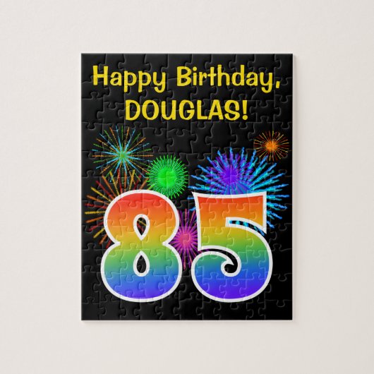 Fun Fireworks + Rainbow Pattern "85" Birthday # Legpuzzel (Verticaal)