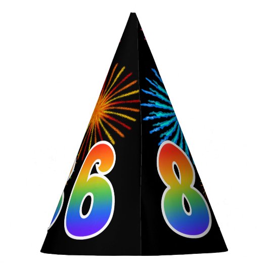 Fun Fireworks + Rainbow Pattern "86" Birthday # Feesthoedjes (Achterkant)