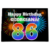 Fun Fireworks + Rainbow Pattern "86" Birthday # Groot Cadeauzakje (Voorkant)