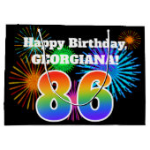 Fun Fireworks + Rainbow Pattern "86" Birthday # Groot Cadeauzakje (Achterkant)