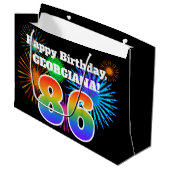 Fun Fireworks + Rainbow Pattern "86" Birthday # Groot Cadeauzakje (Voorkant Gekanteld)