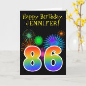Fun Fireworks + Rainbow Pattern "86" Birthday # Kaart (Gele Bloem)