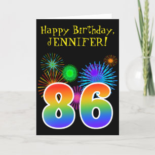 Fun Fireworks + Rainbow Pattern "86" Birthday # Kaart