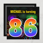 Fun Fireworks + Rainbow Pattern "86" Birthday # Kaart (Voorkant / Achterkant)